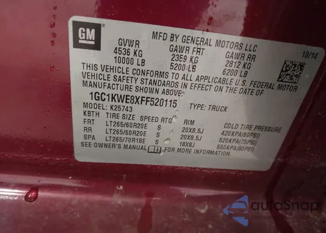 2015 Chevrolet Silverado 2500Hd Ltz from USA, damaged, VIN 1GC1KWE8XFF520115